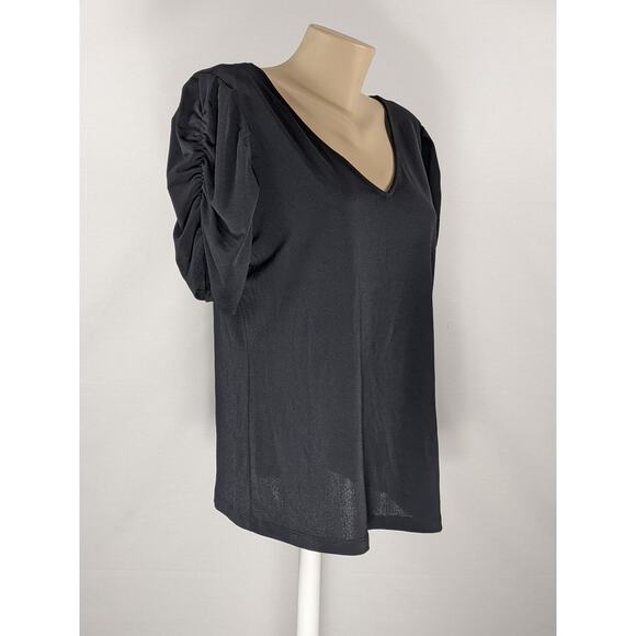 JPR Studio Versatile Ruched Sleeve Top Black L V-Neck Office Relaxed Fit Shirt - Picture 4 of 8